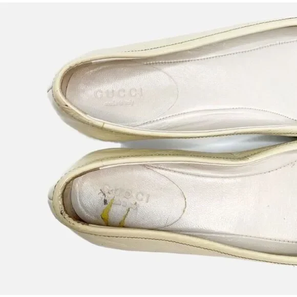 Authentic GUCCI Cream Ivory Patent Leather Bamboo Tassel Bow Ballet Flats 35.5 G - Picture 10 of 12